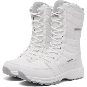 Women's White Waterproof Winter Snow Boots with Zipper Insulated Mid Calf